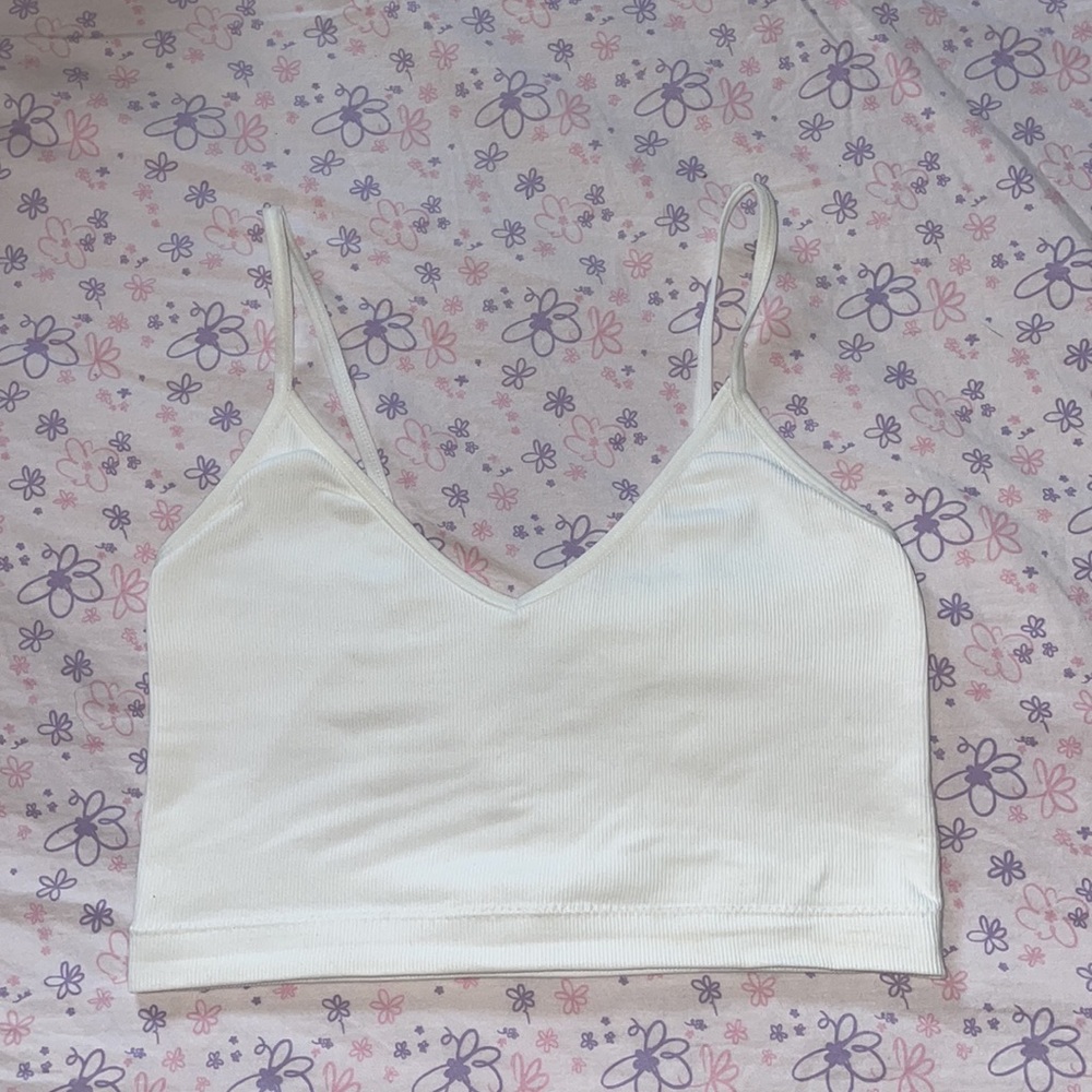 Garage cropped white spaghetti strap tank top